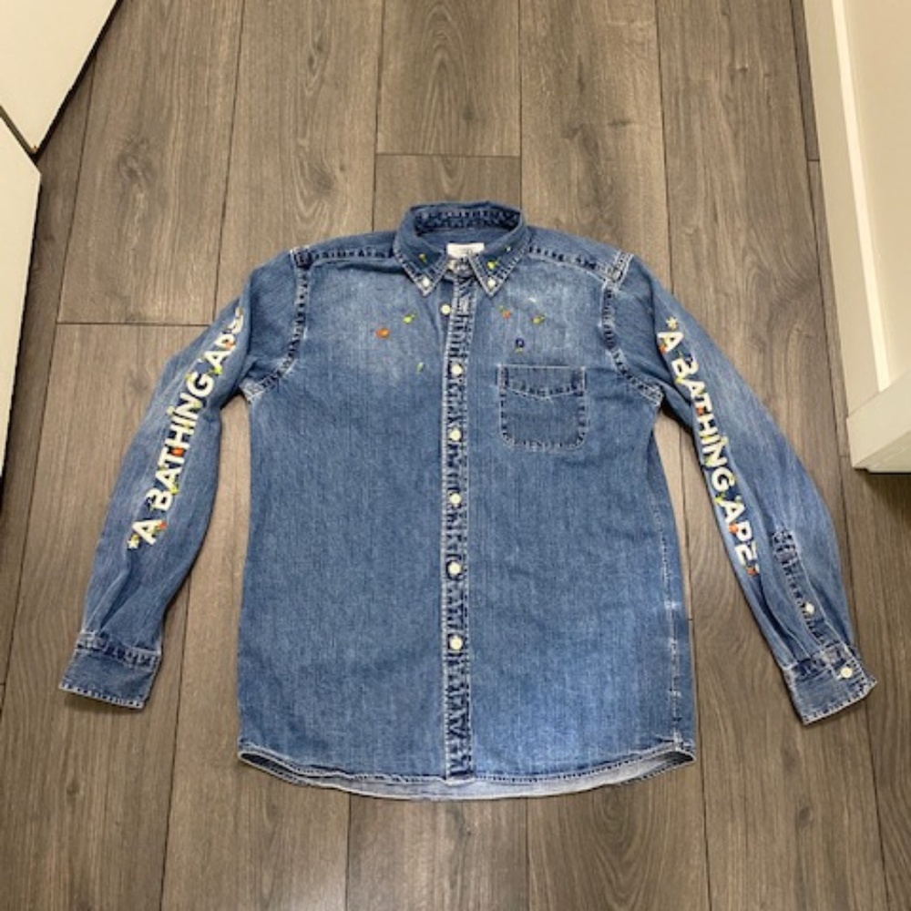 BAPE A Bathing Ape Women's Denim Floral Button Up Shirt Size S